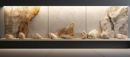 Rendered ai wall display with textured stone slabs and debris.