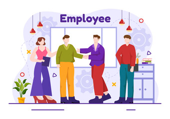 Employee Vector Illustration with Business Team and Productivity Hold a Meeting to Common Goals and Success with Company in Flat Cartoon Background