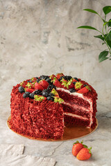 Sweet dessert is on the table. Raspberry dessert, cheesecake, trifle, mouse in a glass