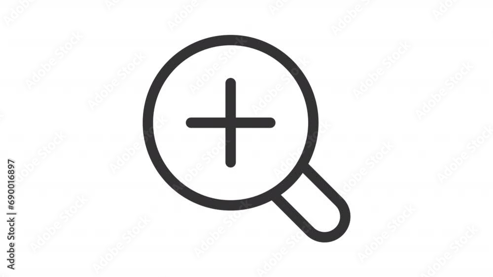 Poster 2d black simple thin line animation of zoom in icon, hd video with transparent background, seamless 