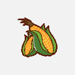 Corn cob fruit pixel 8bit art vector illustration background.