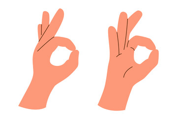 A human hands showing sign OK in a flat style isolated on white	

