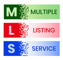 MLS, Multiple Listing Service acronym. Concept with keywords and icons. Flat vector illustration. Isolated on white background.