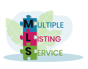 MLS, Multiple Listing Service acronym. Concept with keywords and icons. Flat vector illustration. Isolated on white background.