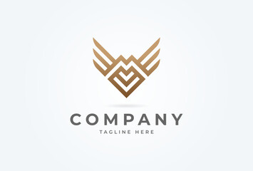Initial MV or MVV Wing logo. Modern letter M and V forming wing. Flat Design Logo Template. vector illustration