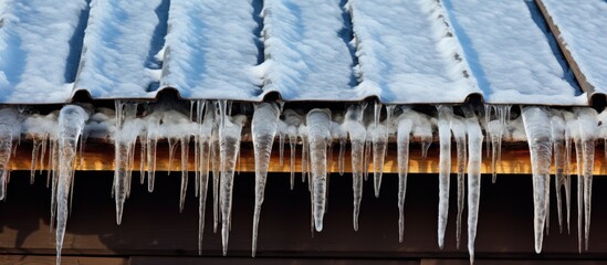 Springtime icicles hanging on roof.
