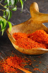 Oriental spices on a wooden background. Indian seasonings