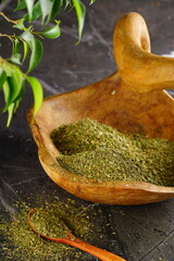 Oriental spices on a wooden background. Indian seasonings