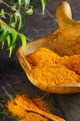 Oriental spices on a wooden background. Indian seasonings