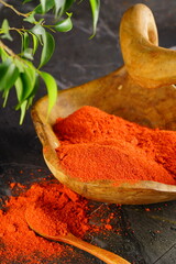 Oriental spices on a wooden background. Indian seasonings