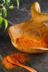 Oriental spices on a wooden background. Indian seasonings