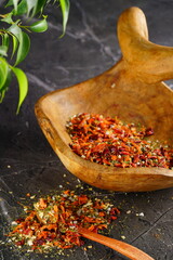 Oriental spices on a wooden background. Indian seasonings