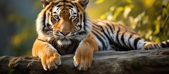 Asian tiger resting on a stone