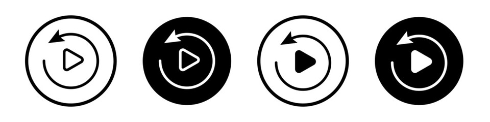 Playback icon set. replay button vector symbol. restart video sign. reset button icon in black filled and outlined style.