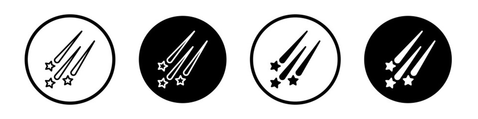 Meteor shower icon set. meteorite shooting vector symbol. comet icon in black filled and outlined style. - obrazy, fototapety, plakaty