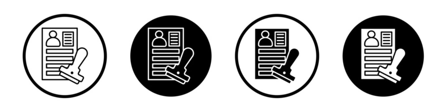 Permit icon set. work permit document paper vector symbol in black filled and outlined style.