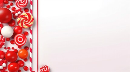 frame from candy on a red background. lollipop, caramel and sweets. party invitation card. Place for text.