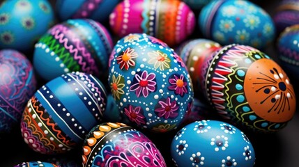 Fototapeta na wymiar Easter holiday. many colorful eggs. different colors and patterns.