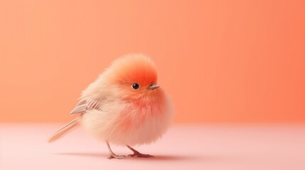 color of the year. little cute bird Peach Fuzz colors. pastel soft pink feathers.