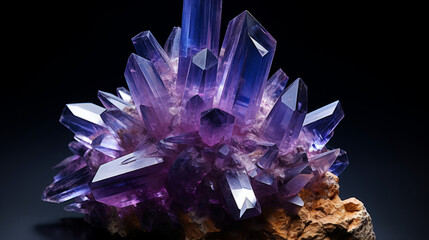 Purple Crystals and Minerals. Crystal closeup. Crystal Healing Gemstone Rock Mineral - obrazy, fototapety, plakaty