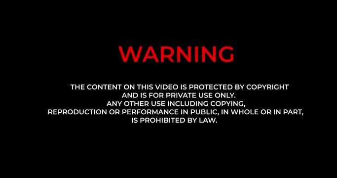 4k copyright warning with glitch effect on black background
