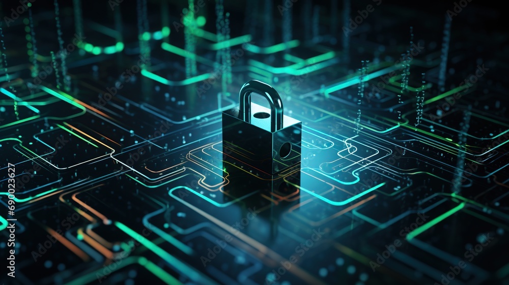 Aufkleber abstract cyber security with digital padlock for fraud prevention and data privacy policy concept. g
