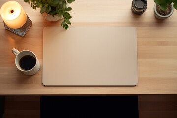 desk mat on work table mockup, side view. Generative AI - obrazy, fototapety, plakaty