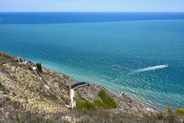 Fototapeta na wymiar Black Sea landscape on the 800 steps staircase in Anapa