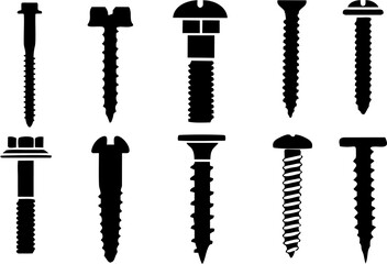 Set of bolts screws and nails. Design element for label, sign, emblem, banner and poster. Industrial symbol, fabric print element. High HD resolution. - obrazy, fototapety, plakaty