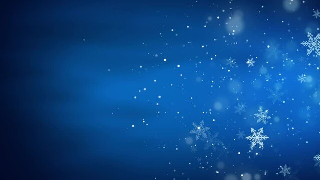 Abstract blue winter background with snow and snowflakes for christmas season. Loop animation.