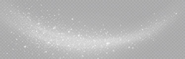 Sparkling magical dust particles. Dust sparks and white stars shine with a special light. Shiny elements on a transparent background.	