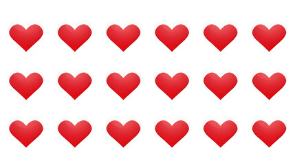Red heart icons set on white background, png