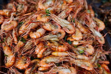Close-up of Fried shrimp for sale at street food