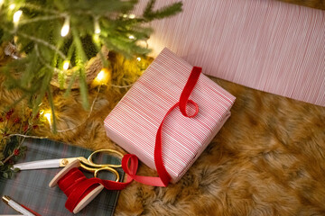 Red riboon and Christmas gift