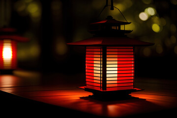 Colorful red Japanese lantern, beautiful, dramatic lighting