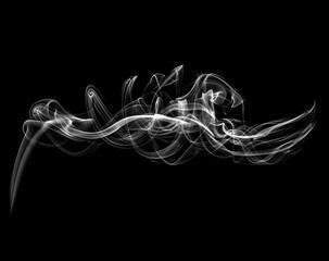 Abstract white puffs of smoke swirl overlay on black background pollution. Royalty high-quality...