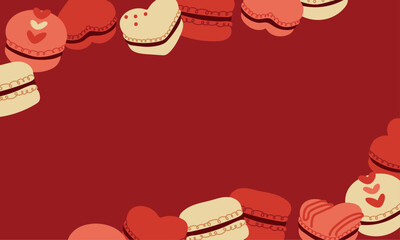 Macaron vector design frame, gorgeous Valentine's Day colors of red, pink, and white.