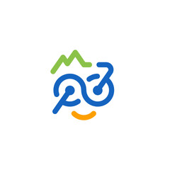 P Letter with Bike Mountain and Smile Logo Design Vector