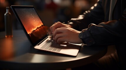 Photograph hands holding a stylus and working on a laptop with a digital tablet