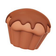 Chocolate Cupcake 3D Rendering Icon Isolated Transparent Background