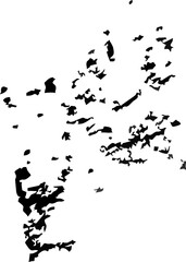 Set of black rough spots with torn sharp edges. Monochrome vector design element for overlay isolated on transparent background
