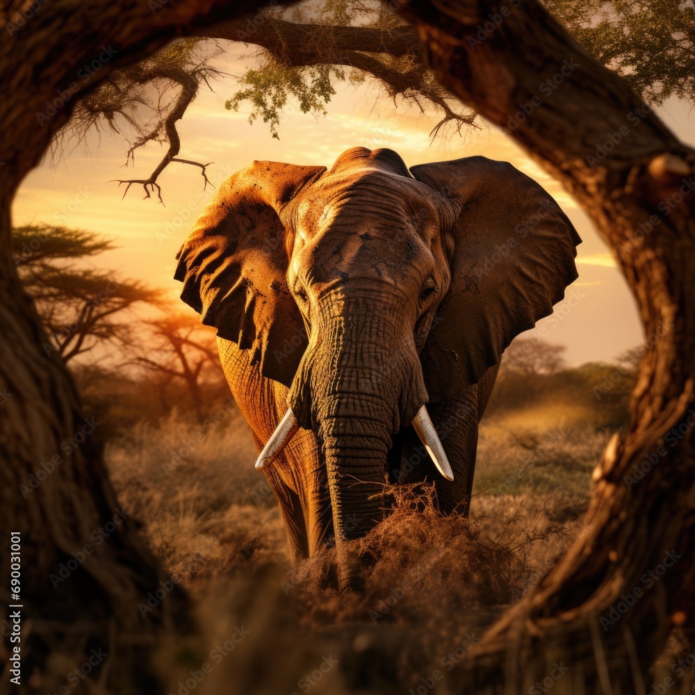 Poster an elephant is standing in the middle of a field. generative ai.