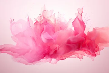 Fotobehang Splash of pink ink in water. Macro photography. Generated by artificial intelligence © Vovmar