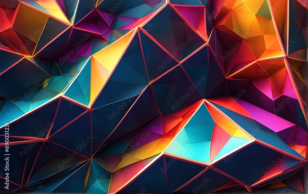 Poster 3d rendering of abstract geometric shapes in low poly style. futuristic polygonal background.