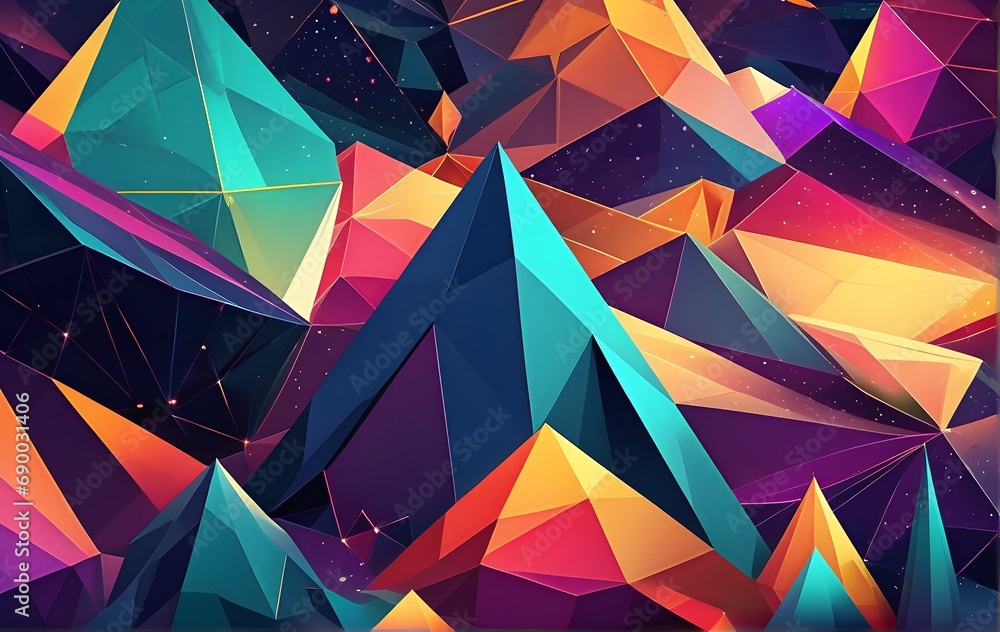 Poster 3d rendering of abstract geometric shapes in low poly style. futuristic polygonal background.