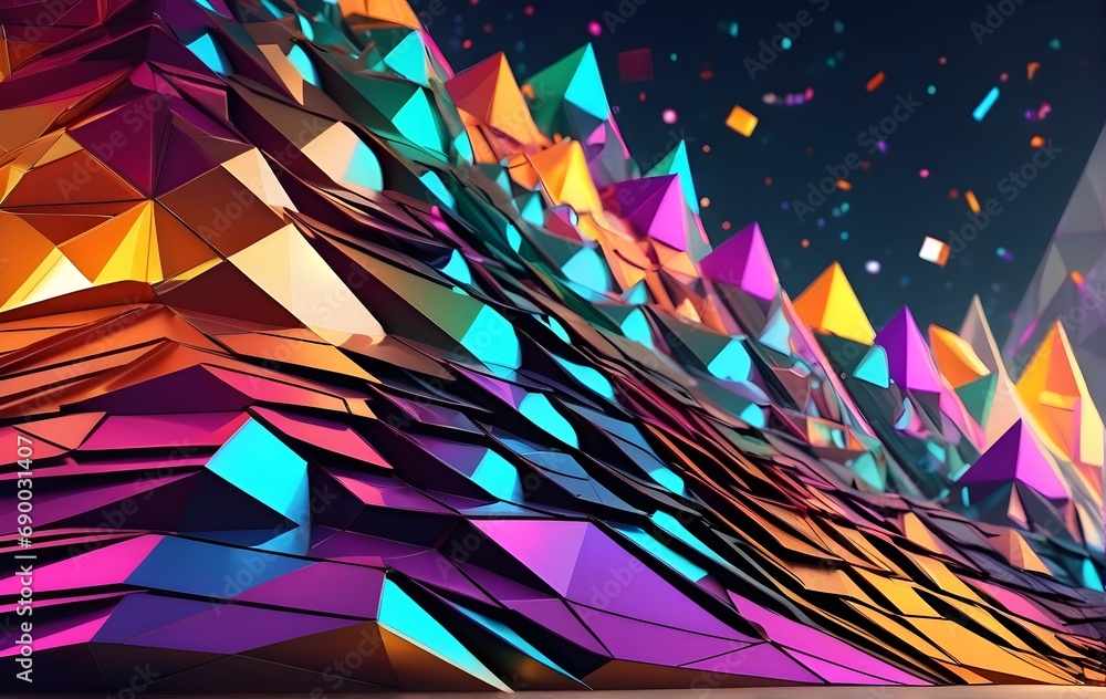 Aufkleber 3d rendering of abstract geometric shapes in low poly style. futuristic polygonal background.