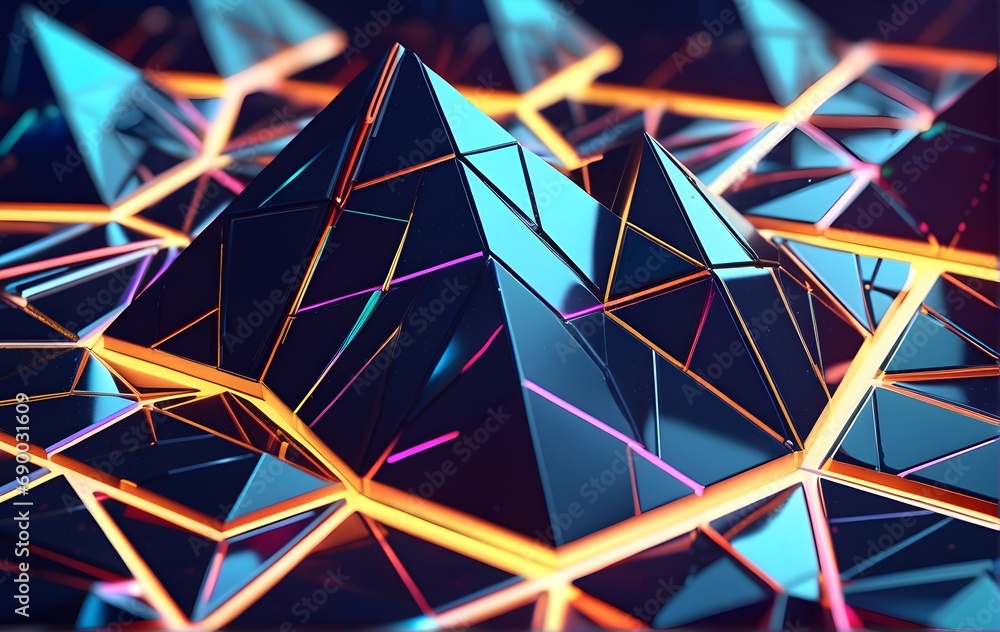 Aufkleber 3d rendering of abstract geometric shapes in low poly style. futuristic polygonal background.