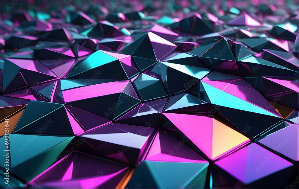 Poster 3d rendering of abstract geometric shapes in low poly style. futuristic polygonal background.