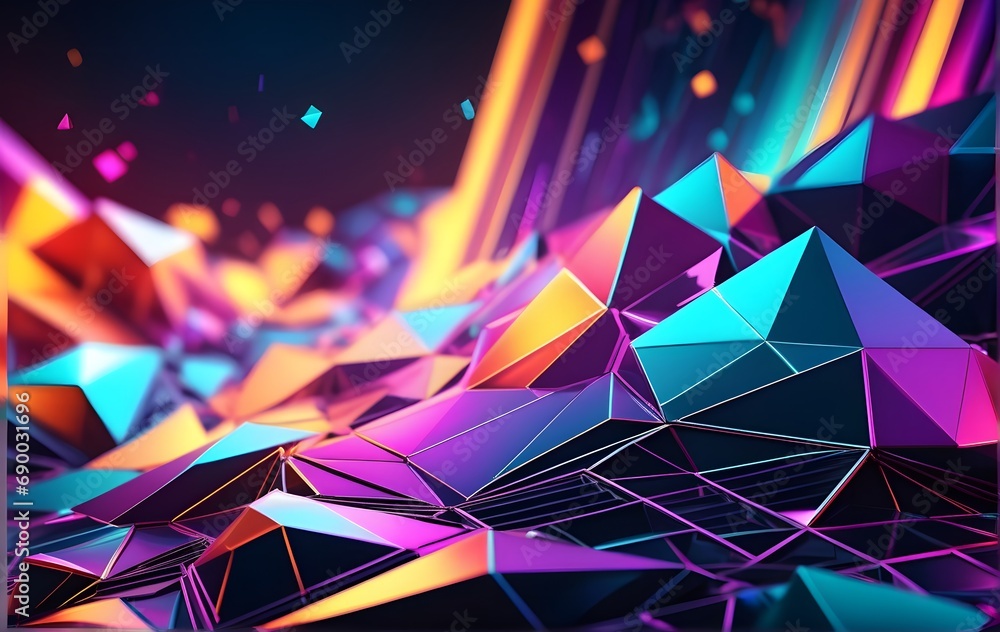 Poster 3d rendering of abstract geometric shapes in low poly style. futuristic polygonal background.