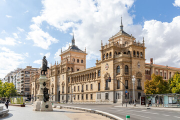 Fototapeta na wymiar Valladolid, Spain - October 13, 2023: Views of the different buildings surrounding the Plaza de Zorilla in the historic city center of Valladolid, Spain